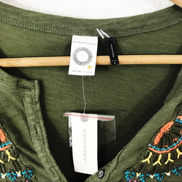 Akemi + Kin Embroidered Long Sleeve Henley T shirt - Picture 6 of 8